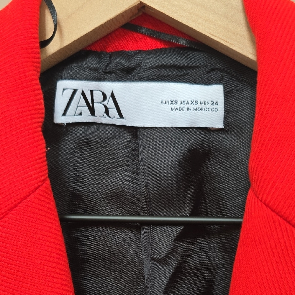 Zara Red Belted Trench Coat with Notch Lapel - Picture 2 of 9